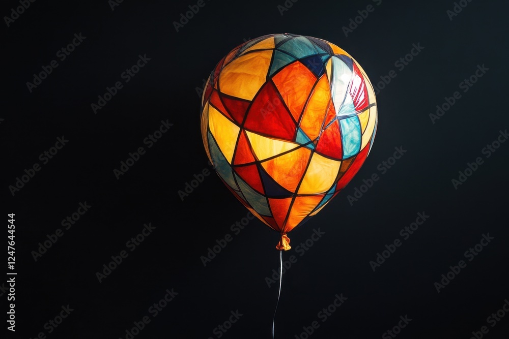 Fototapeta premium Colorful polygonal patterned balloon floating against a dark background