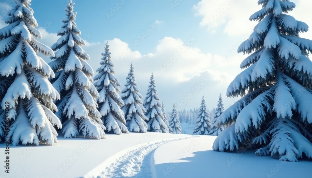 Trees swayed gently in the cold wind under a blanket of white snow, snow, trees Trees swayed gently in the cold wind under a blanket of white snow, snow, trees