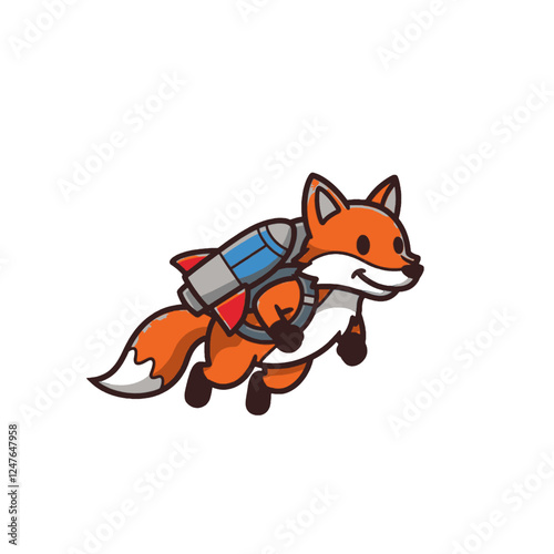 Cartoon Fox Wearing Jetpack Launching Into an Exciting Adventure Journey