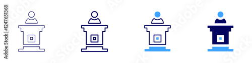 Conference proceedings icon in 4 different styles. Thin Line, Line, Bold Line, Duotone. Duotone style. Editable stroke