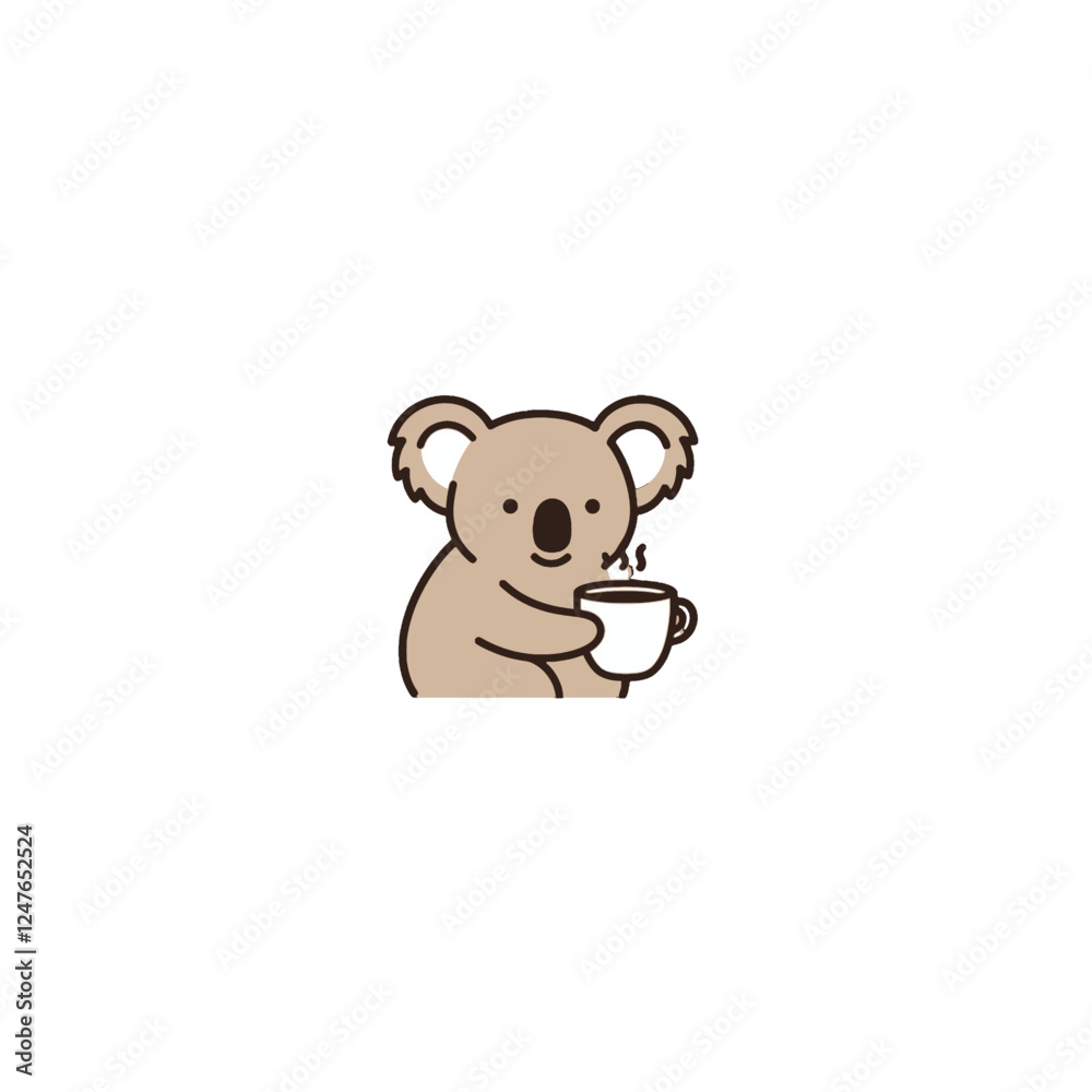 Fototapeta premium Cute Koala Enjoying a Warm Cup of Tea in Minimal Illustration