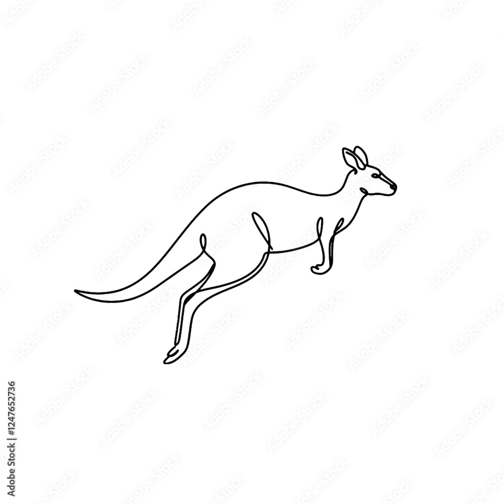 Fototapeta premium Outline Drawing of Kangaroo Leaping in Minimalist Style on White Background