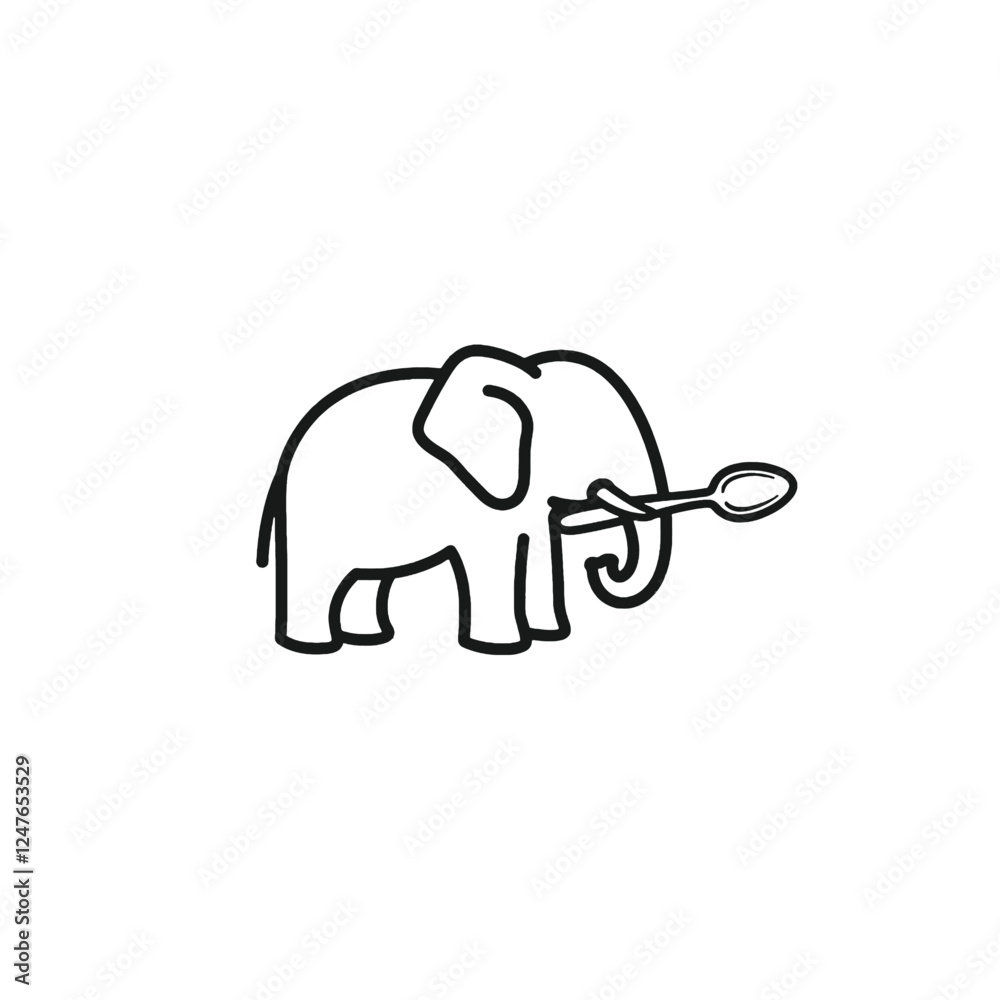 Fototapeta premium Minimalist Illustration of an Elephant Holding a Spoon in Its Trunk