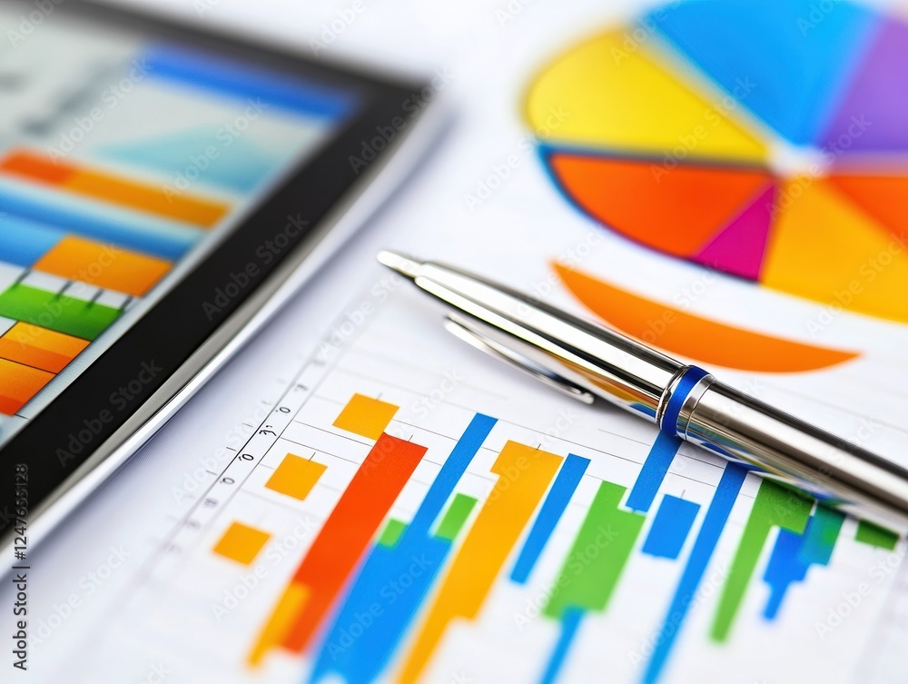 Obraz premium Data Analytics Presentation with Financial Charts and Tablet for Business Performance Review