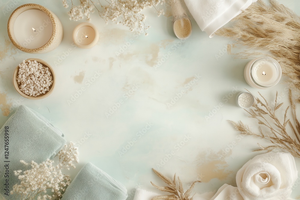Conjunto de itens de spa com toalhas, velas e elementos decorativos em tons neutros, capturados com luz natural suave, criado com IA generativa. Conjunto de itens de spa com toalhas, velas e elementos decorativos em tons neutros, capturados com luz natural suave, criado com IA generativa.