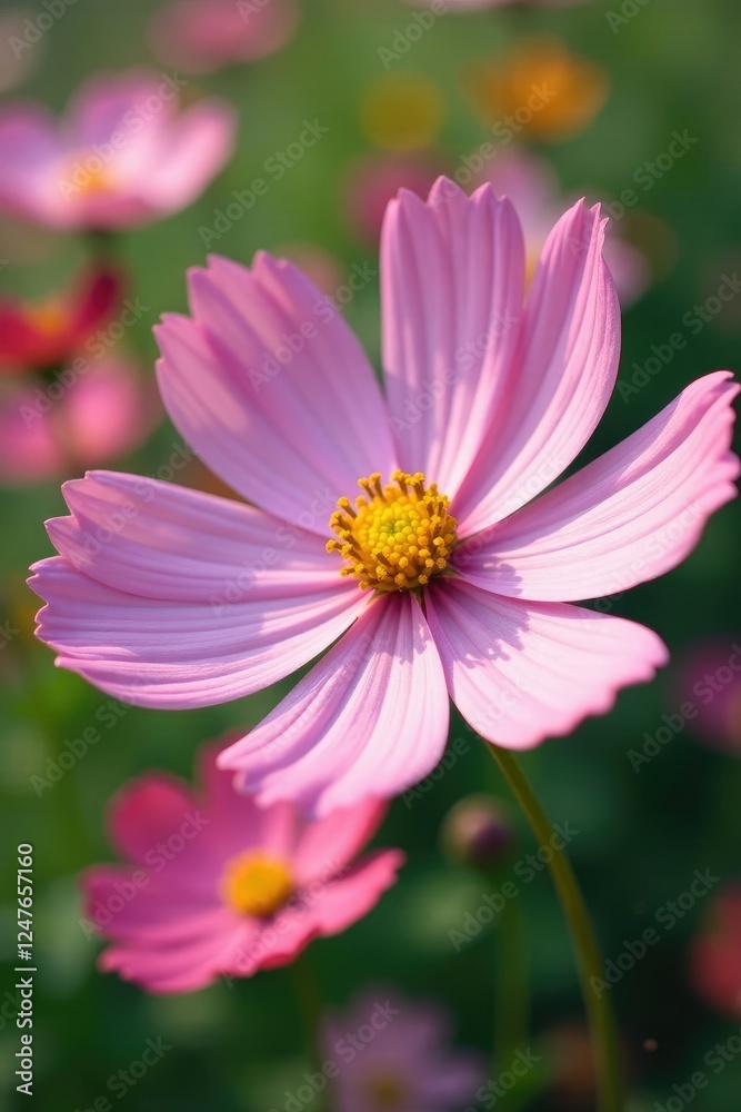 Delicate cosmos flowers in a garden with soft focus background, gardenflowers, flowerfields, garden Delicate cosmos flowers in a garden with soft focus background, gardenflowers, flowerfields, garden