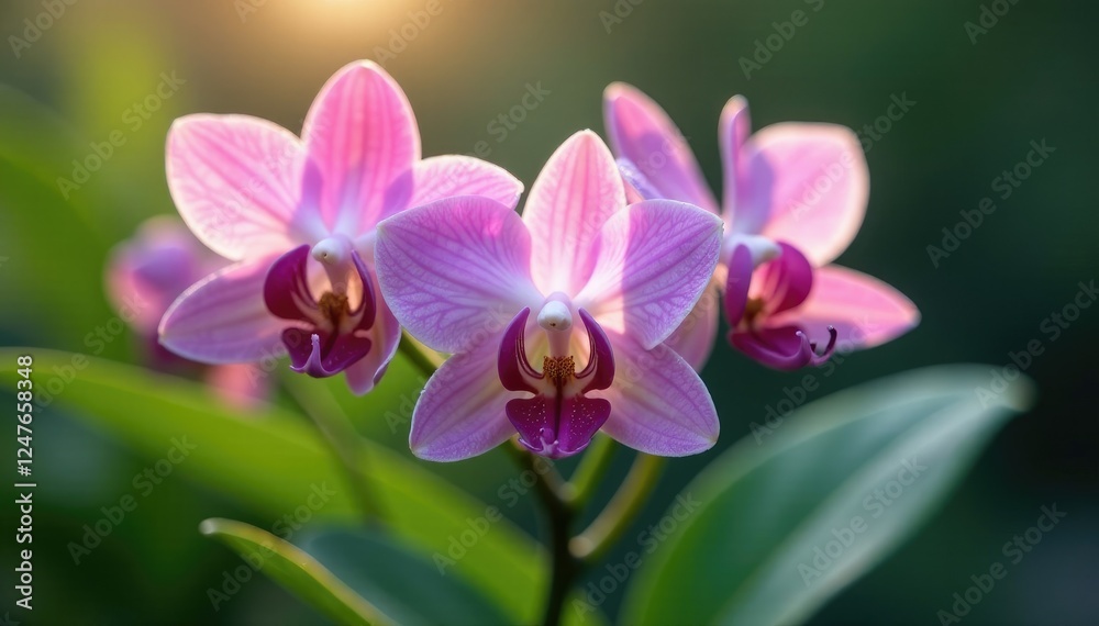 Obraz premium Delicate orchid petals unfolding in morning dew, delicate, garden, soft