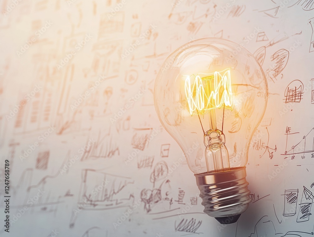Lightbulb of Idea Brilliance Illuminates Sketchpad of Innovation and Creative Business Solutions