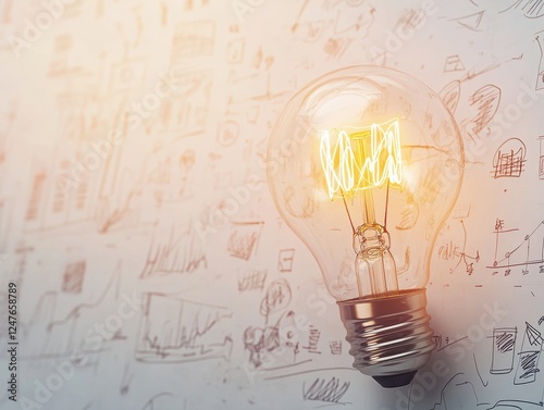 Obraz na płótnie Lightbulb of Idea Brilliance Illuminates Sketchpad of Innovation and Creative Business Solutions w salonie