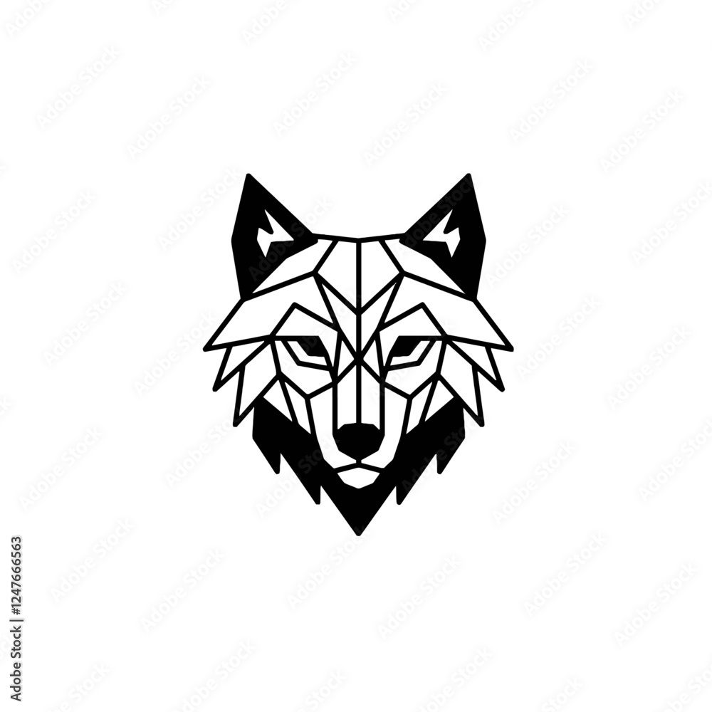 Geometric Wolf Illustration with Bold Black Lines and White Background Geometric Wolf Illustration with Bold Black Lines and White Background