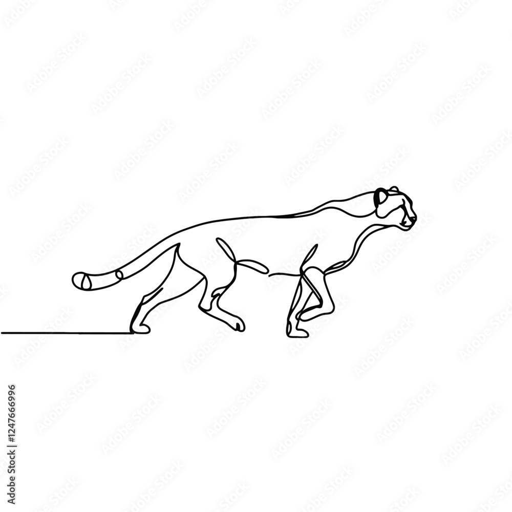 Obraz premium Minimalistic Line Illustration of a Graceful Walking Wild Cat