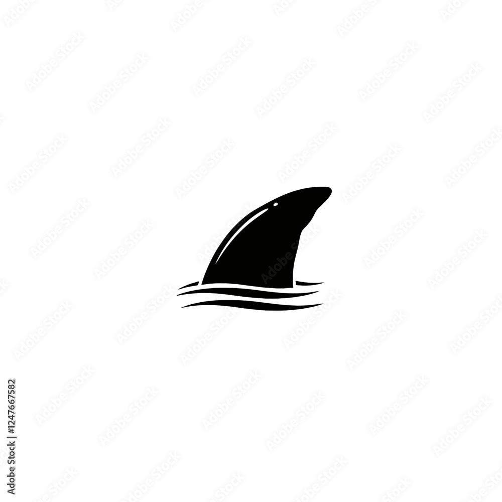 Stylized Black Shark Fin Emerging From Calm Water Stylized Black Shark Fin Emerging From Calm Water