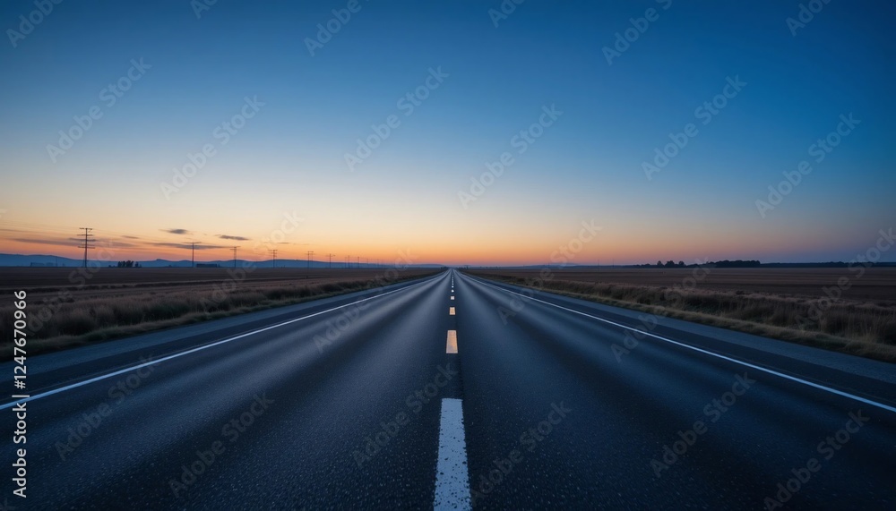Fototapeta premium Scenic Asphalt Highway at Sunrise Open Road Journey Rural Landscape
