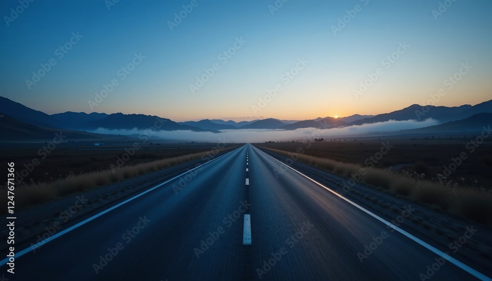 Scenic Sunrise Highway Open Road Journey Through Misty Mountain Valley Scenic Sunrise Highway Open Road Journey Through Misty Mountain Valley