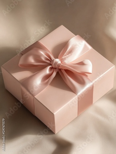 A pink box with a bow on top of it