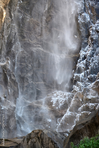 Spray from Bridal Veil falls in Yosemite National Park 