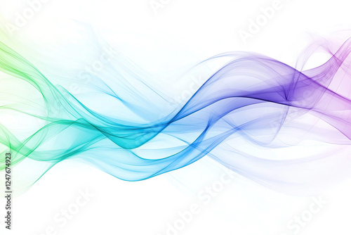 Abstract Blue and Purple Flowing Waves on White Background
