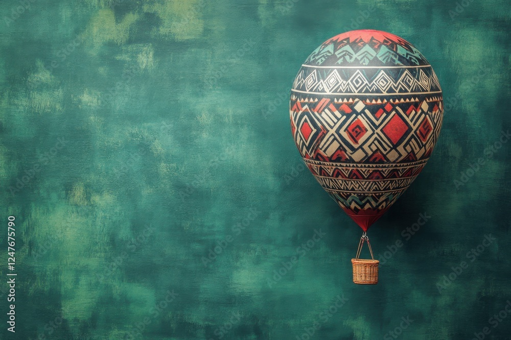 Fototapeta premium Hot air balloon with decorative patterns against a green background