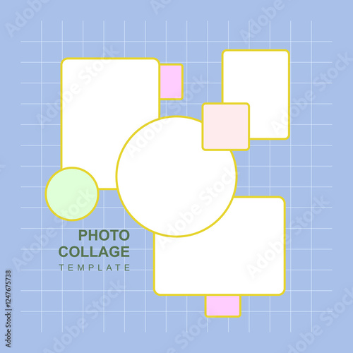 Soft cyan vector photo collage featuring rectangular and circular shapes ideal for organizing and showcasing photos with a modern flair.