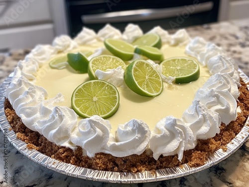 Delicious Key Lime Pie with Whipped Cream and Lime Slice Toppings photo