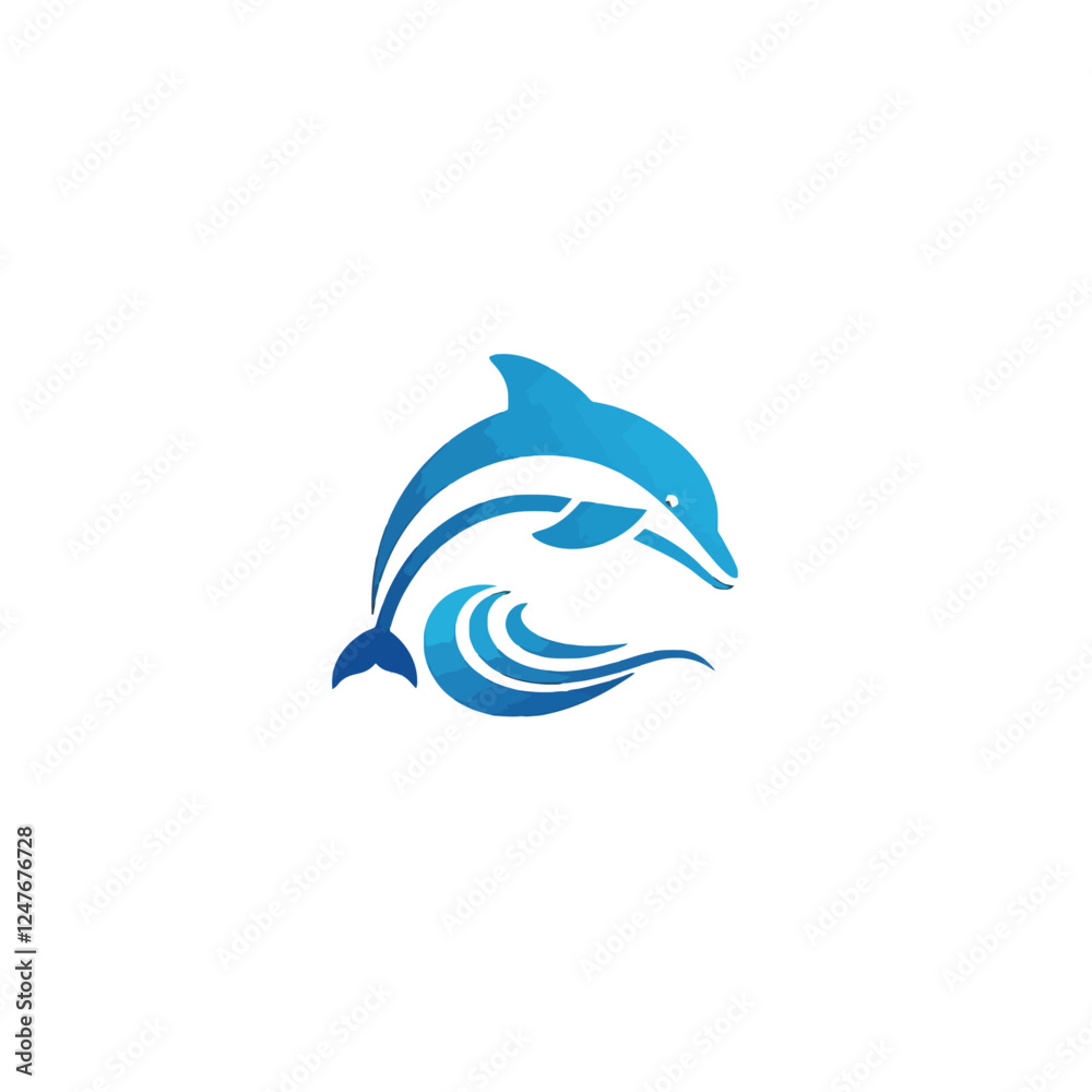 Fototapeta premium Blue Stylized Dolphin With Waves Representing Oceanic Themes and Nature