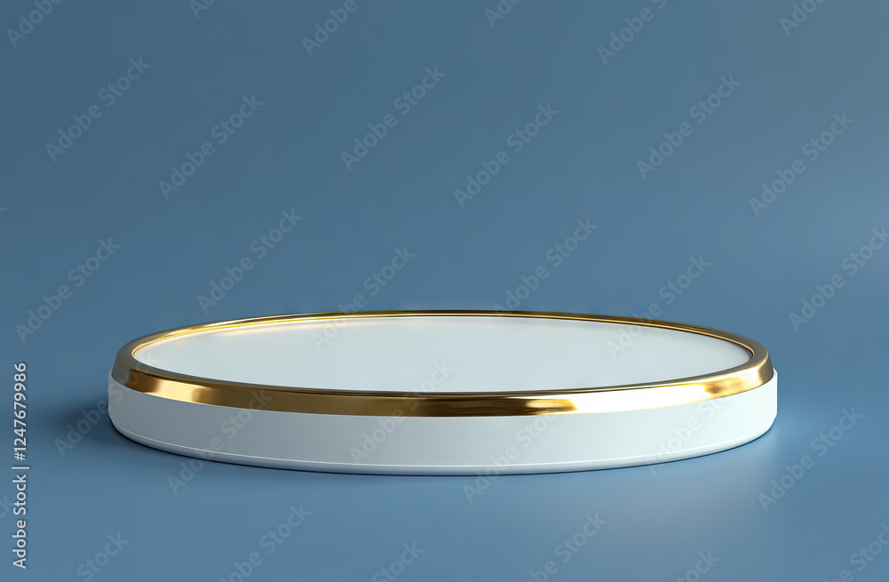 White gold round podium, blue background, product display White gold round podium, blue background, product display