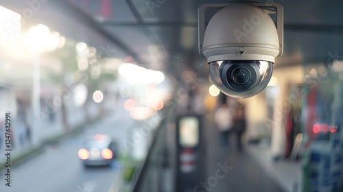 Wallpaper Mural CCTV security camera in modern office building, bokeh background Torontodigital.ca