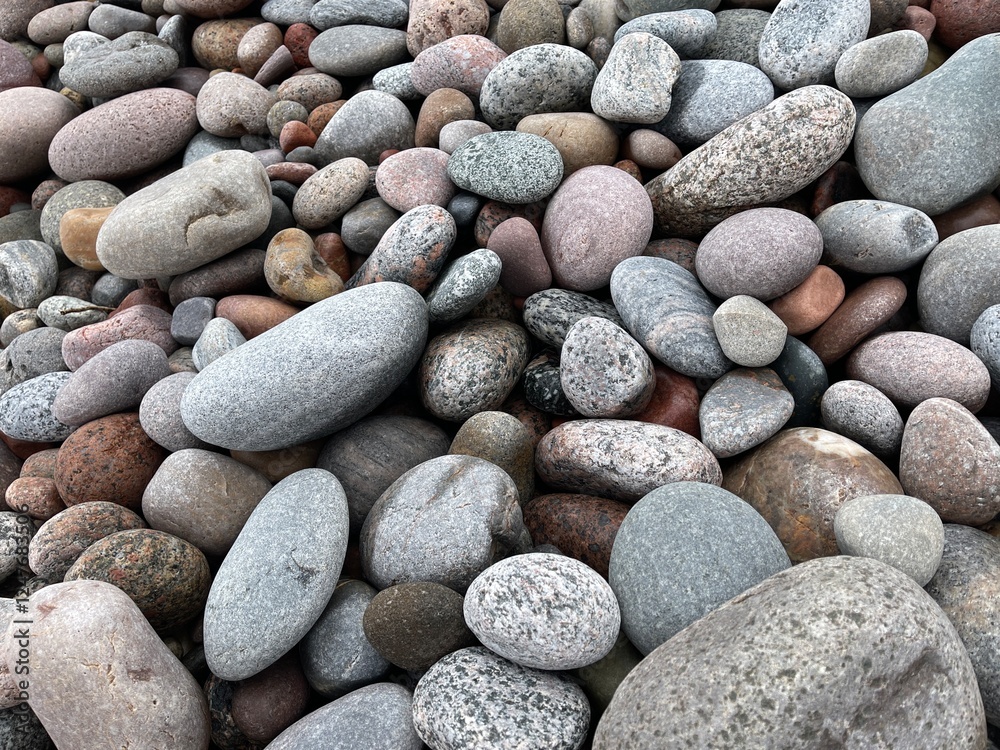 Colorful Pebbles Scattered Along a Beach Create a Natural Mosaic Under Soft Sunlight Colorful Pebbles Scattered Along a Beach Create a Natural Mosaic Under Soft Sunlight