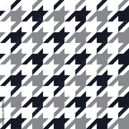 Seamless houndstooth pattern. Classic plaid design. It is characterized by a pattern of alternating squares resembling a scattered star in two colors.