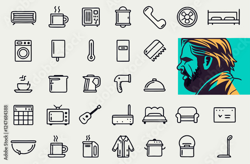 30 Minimalist Line Icons: Home, Furniture.