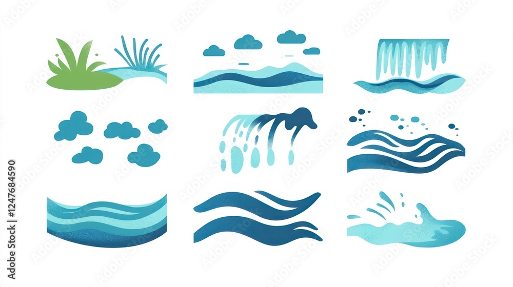 Water Icons River, Waterfall, Ocean Waves, Clouds, Nature Water Icons River, Waterfall, Ocean Waves, Clouds, Nature