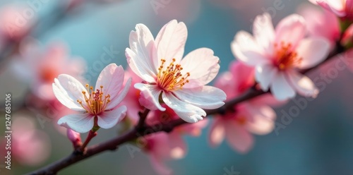 Delicate petals of almond flowers unfold in the gentle breeze, tree, almond