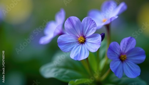 Delicate petals of blue primrose primula flower unfolding, garden flowers, , floral arrangement