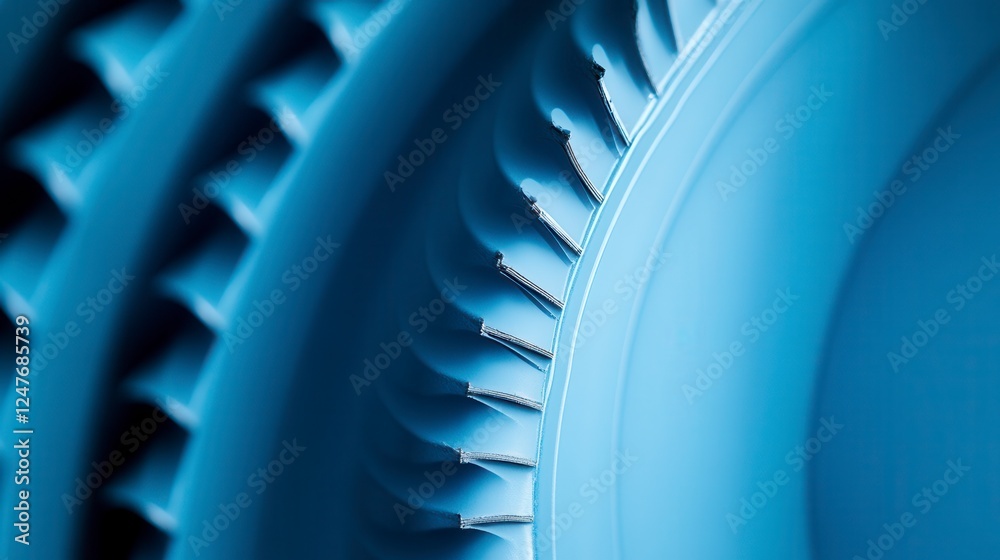 Detailed Close Up of a Blue Turbine Blade Assembly Detailed Close Up of a Blue Turbine Blade Assembly