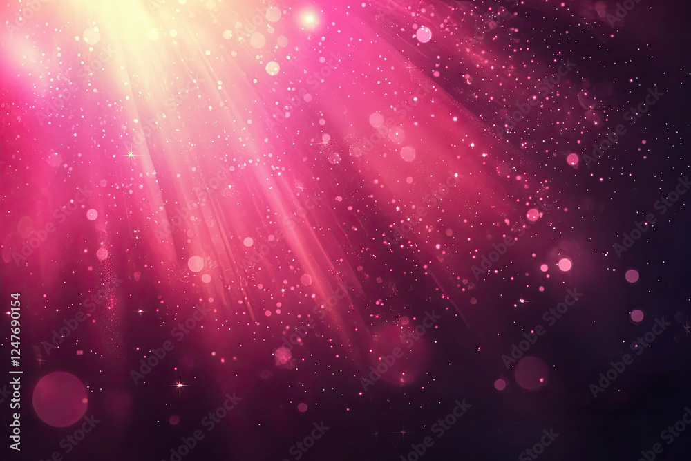 Fototapeta premium Magical Pink Light Rays with Sparkles and Glitter Background