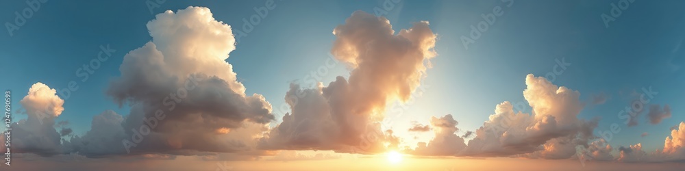 custom made wallpaper toronto digitalStunning sunset sky panorama. Fluffy cumulus clouds fill sky. Sunlight paints clouds in warm hues. Perfect for 3D visualization, games, sky replacement. Aerial drone view. Ideal for nature