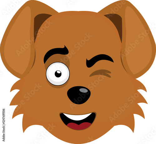 vector illustration emoji character face dog cartoon, with a cheerful expression and winking eye