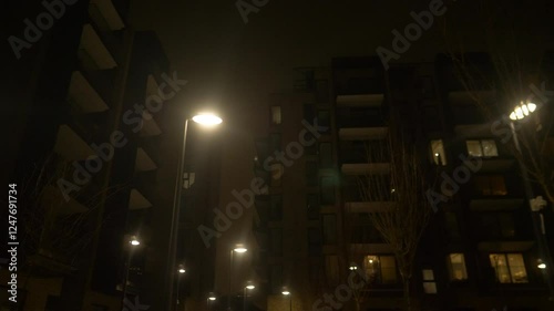 Wallpaper Mural Flats Apartments Street Lights Look Up Move Forward Dark Evening Light Flare Torontodigital.ca