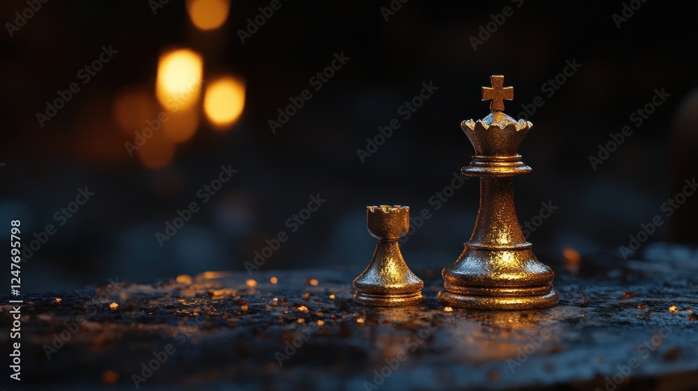 Golden Chess Pieces: Strategy and Power in the Dark