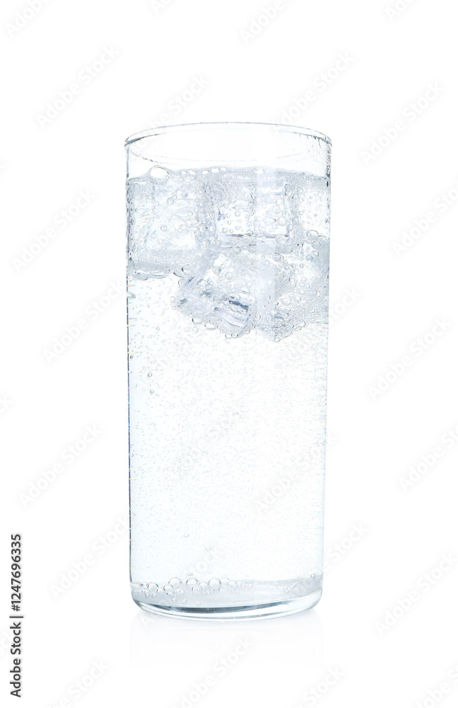 Glass of refreshing soda water with ice cubes isolated on white Glass of refreshing soda water with ice cubes isolated on white
