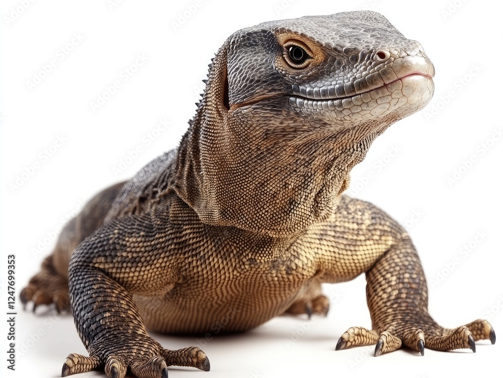 Obraz premium Magnificent Komodo Dragon Isolated on White Background Studio Shot
