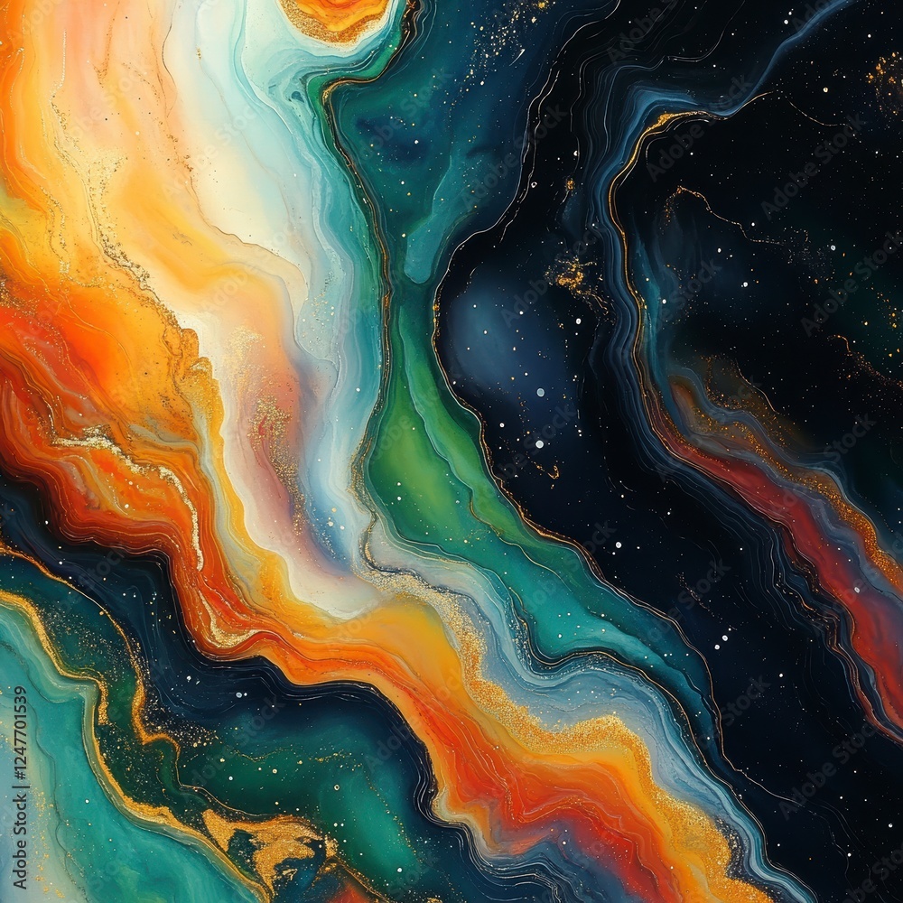 Vibrant Abstract Art with Swirling Colors and Cosmic Patterns