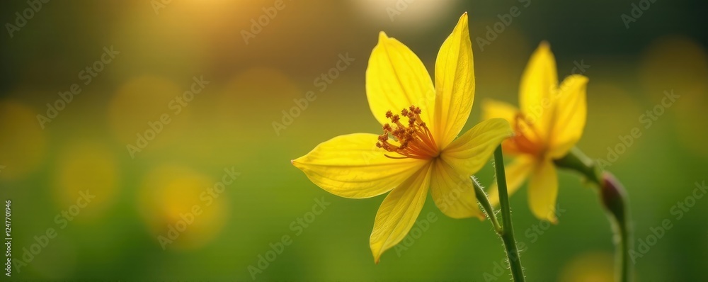 Obraz premium Delicate petals of wild columbine flower, yellow and orange hues, gently swaying in the breeze, wildflower, nature