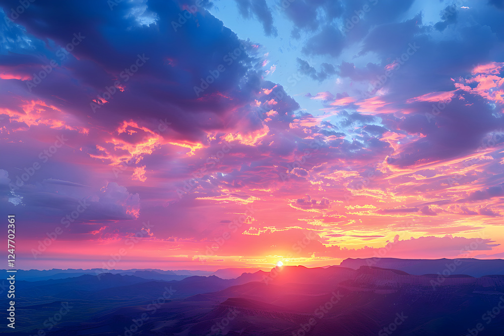 Enchanting Twilight Sky - A Tranquil Panorama of Sunset over Mountainous Horizon for Phone Wallpaper
