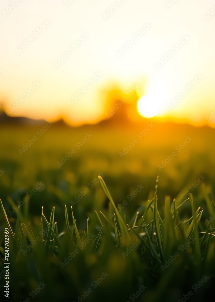 Fototapeta premium Lawn at sunset blurry background bokeh green bokeh green abstract background light bright blur pattern