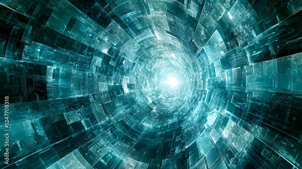 Fototapeta premium Abstract digital tunnel, glowing light, future tech, data stream, website background