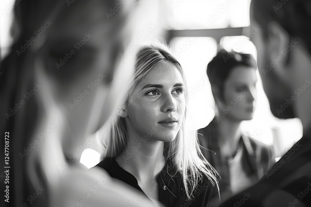 Group of business people discussing business plan in the office. Black and white Group of business people discussing business plan in the office. Black and white