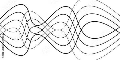 Thin line wavy abstract vector background. Curve wave seamless pattern. Line art striped graphic template.