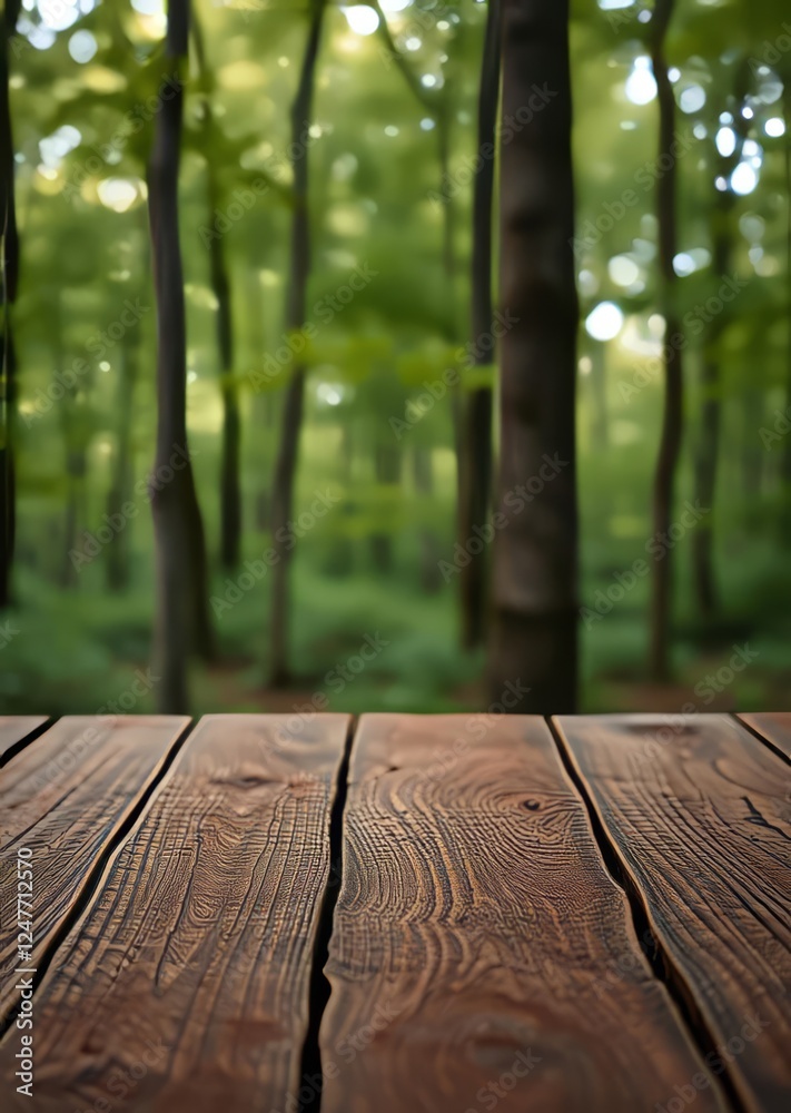 Empty wooden table with forest in blurry bokeh background bokeh green bokeh green abstract background light bright blur pattern Empty wooden table with forest in blurry bokeh background bokeh green bokeh green abstract background light bright blur pattern