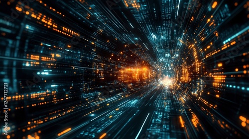Futuristic Data Stream with Bright Neon Lights and Abstract Patterns